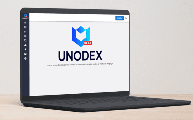 Unodex web app shown mocked up on a laptop