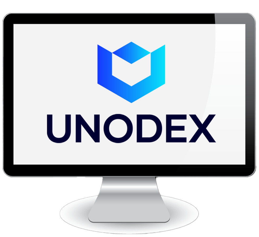 Unodex branding shown mocked up on a computer screen