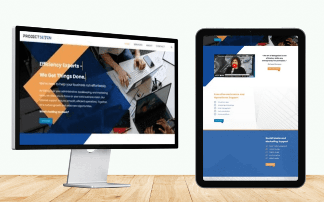Project Seven website shown on a computer and on a tablet